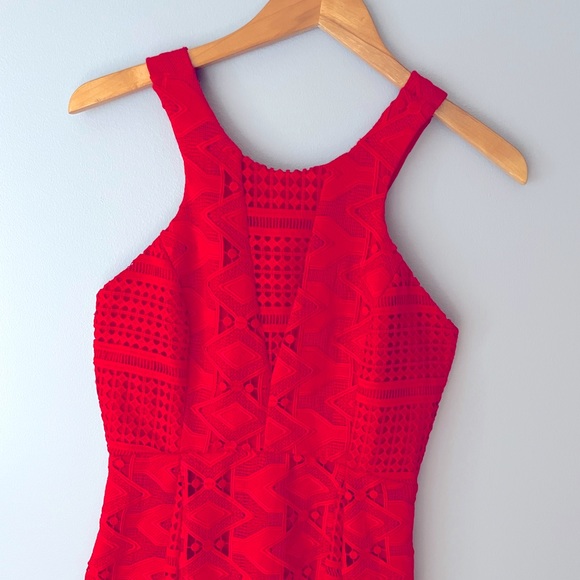 Adelyn Rae Lace Crochet Fit & Flare Dress - Red - Picture 5 of 12